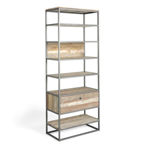 Estantería madera teca reciclada & forja "Tuareg" 1 cajón
