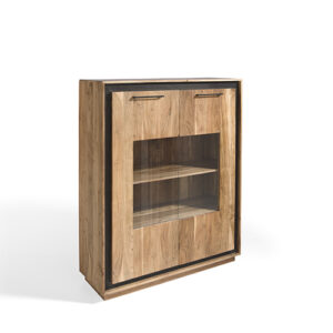Vitrina madera acacia & chapa piedra negra "Haify Nac" 2 puertas