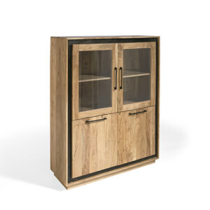 Vitrina madera acacia & chapa piedra negra "Haify Nac" 4 puertas
